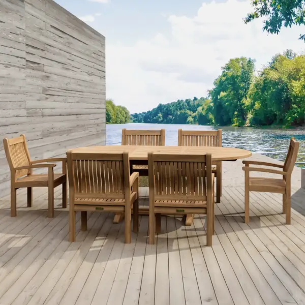 Anderson Teak - Bahama Sahara Armchair 7-Pieces 87" Oval Dining Set