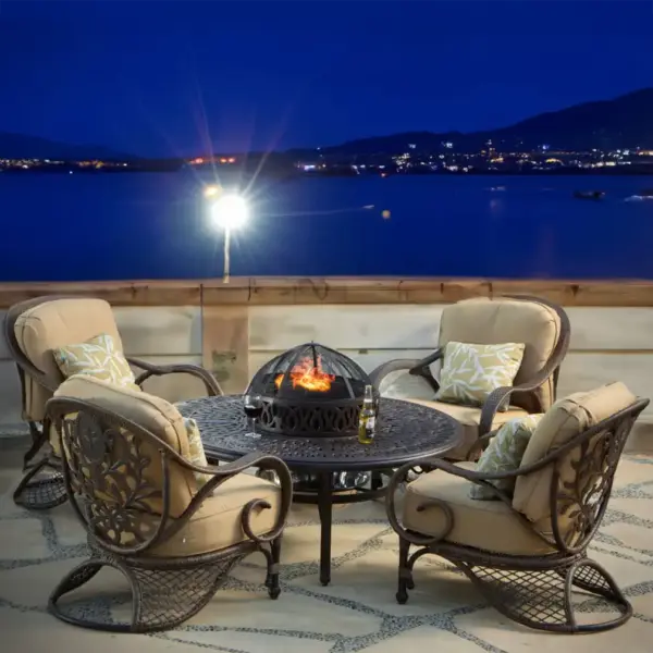 AFD Home | Grand Bonaire Weave 6 Piece All Inclusive Outdoor Firepit Set (KIT)