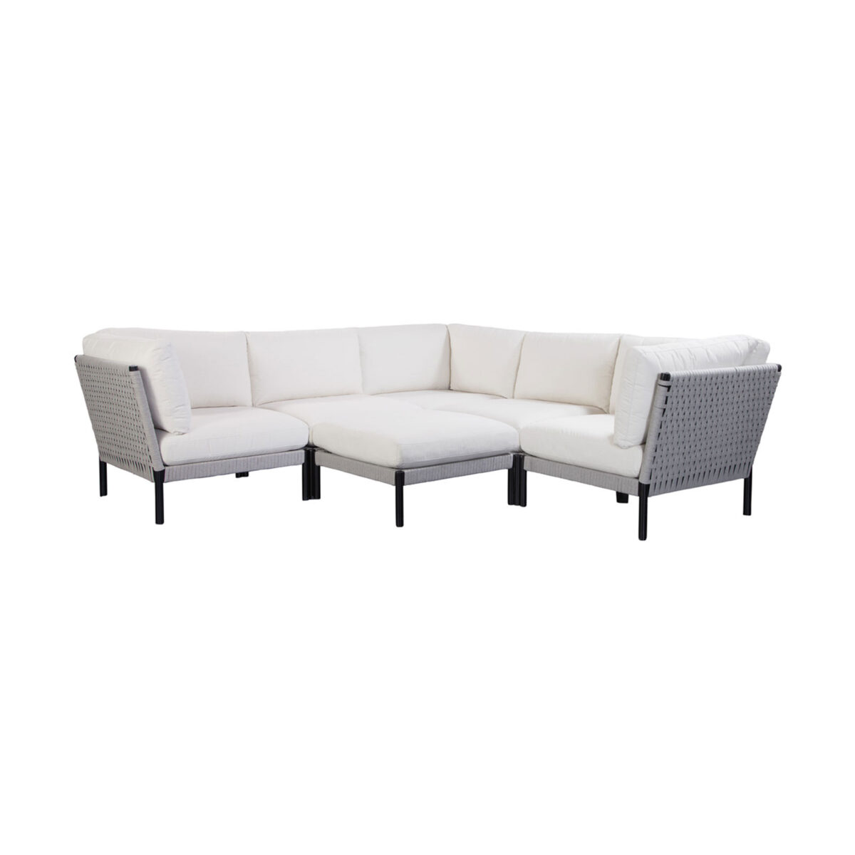 Spectra Home Furnishings Calabasas Outdoor 5 Piece Sectional Sofa in Solid Ivory Fabric & Gray PU Wicker - Image 3